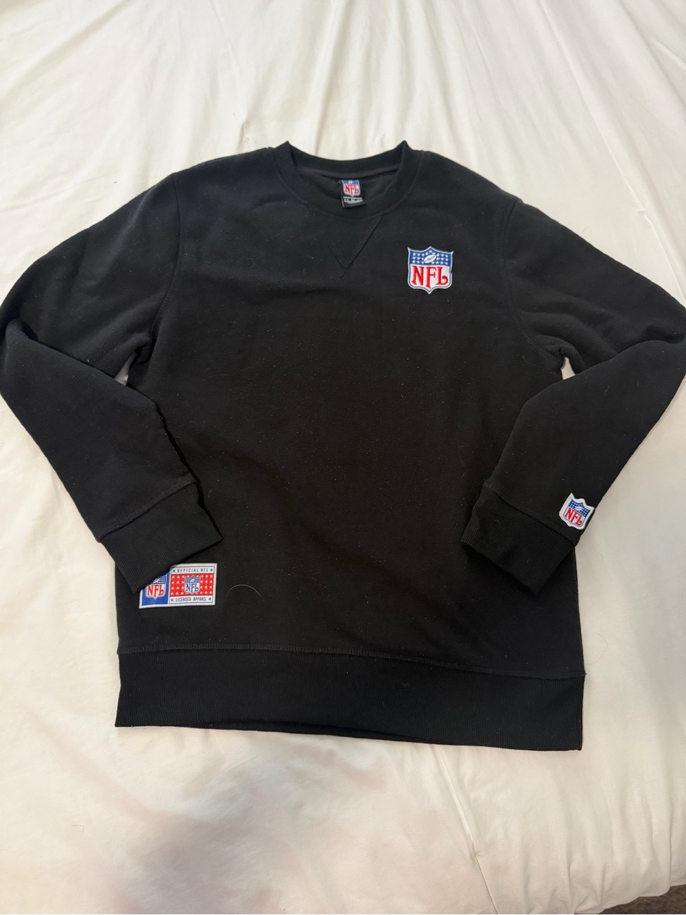 NFL Black Crewneck with Embroidered Shield Logos